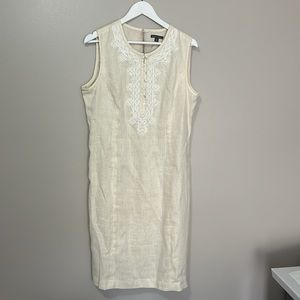 Brooks Brothers Embroidered Linen Sheath Sleeveless Dress Size 14
